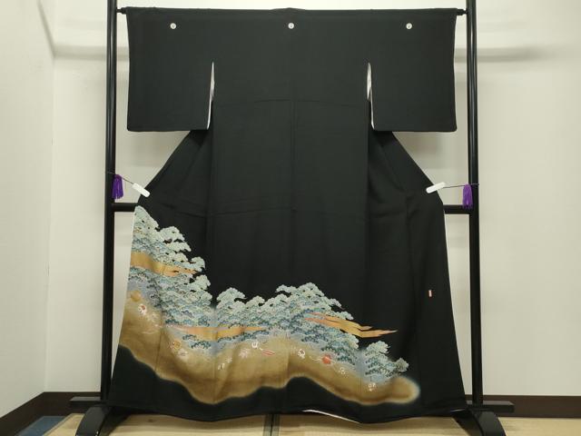 平和屋着物■豪華黒留袖 駒刺繍 萬寿染 宝尽くし松文 暈し染め 金彩 正絹 逸品 CABG4334gh