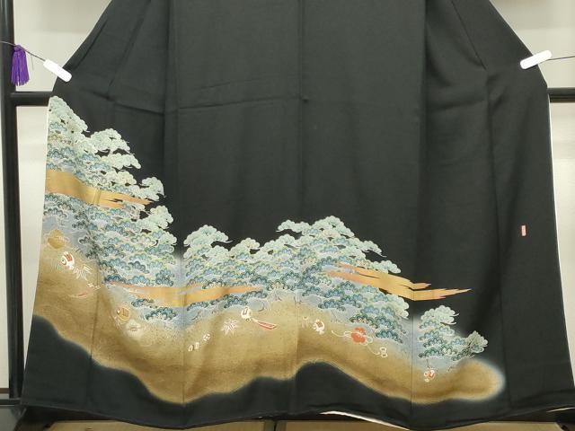 平和屋着物■豪華黒留袖 駒刺繍 萬寿染 宝尽くし松文 暈し染め 金彩 正絹 逸品 CABG4334gh