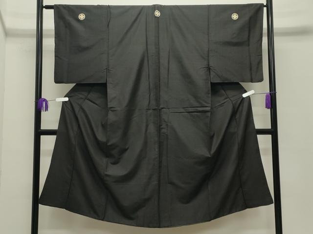 平和屋着物●男性 黒紋付 紬地 正絹 逸品 CABG4362gh
