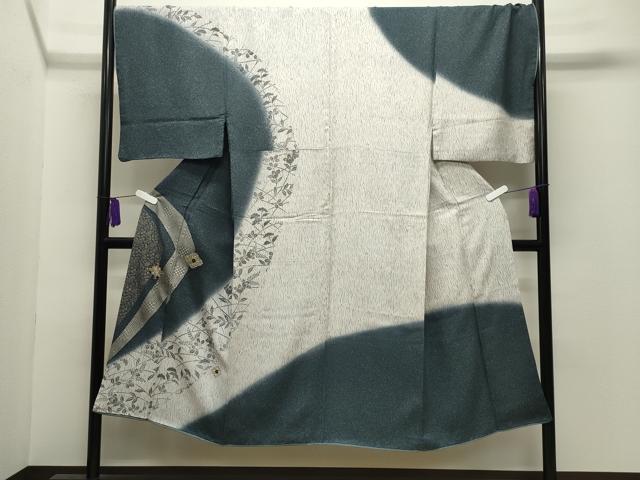 平和屋着物●男性 訪問着 刺繍 菱吉祥花文 暈し染め 銀彩 正絹 逸品 CABG4363gh