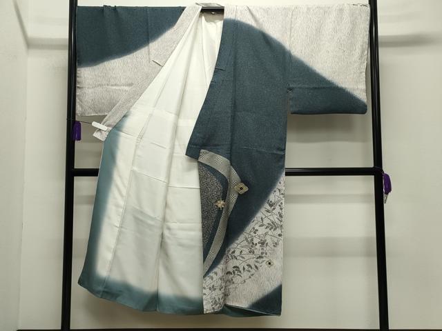 平和屋着物●男性 訪問着 刺繍 菱吉祥花文 暈し染め 銀彩 正絹 逸品 CABG4363gh