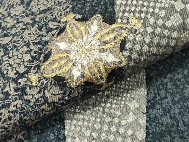 平和屋着物●男性 訪問着 刺繍 菱吉祥花文 暈し染め 銀彩 正絹 逸品 CABG4363gh