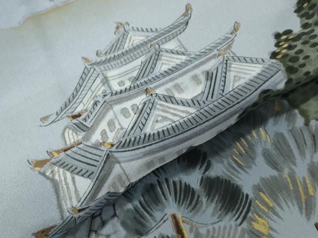 平和屋着物●男性 長襦袢 袷 手描き 飛鶴風景文 暈し染め 金彩 正絹 逸品 未使用 CABG4364gh