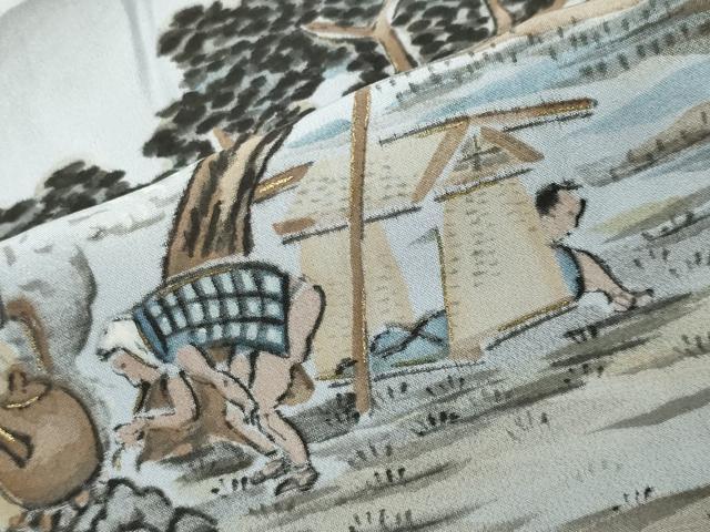 平和屋着物●男性 長襦袢 袷 手描き 絞り 人物風景文 暈し染め 金彩 正絹 逸品 未使用 CABG4368gh