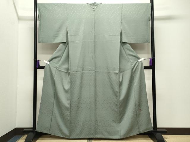 平和屋着物●上質な色無地 作家物 花唐草地紋 薄青色 正絹 逸品 CABG4376gh