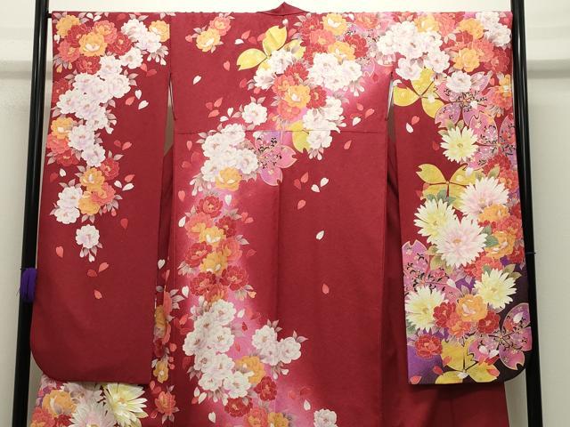 平和屋着物●豪華振袖 刺繍 舞桜花文 暈し染め 金彩 銀通し地 正絹 逸品 CABG4380gh
