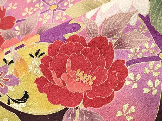 平和屋着物●豪華振袖 刺繍 舞桜花文 暈し染め 金彩 銀通し地 正絹 逸品 CABG4380gh