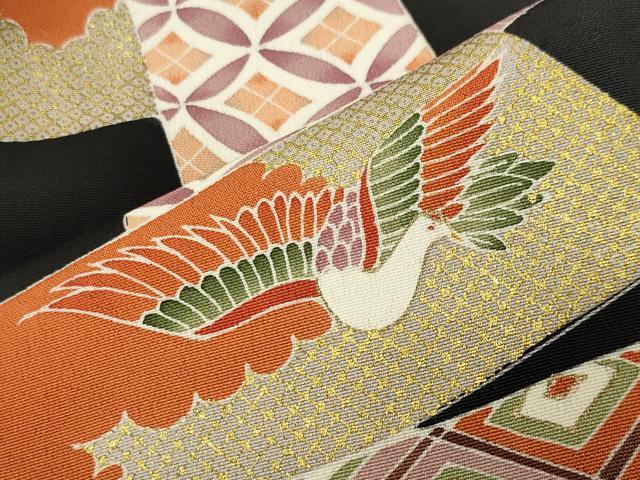 平和屋着物●創業460年・千總 黒留袖 駒刺繍 束ね熨斗飛鶴花文 金彩 正絹 逸品 CABG4386gh