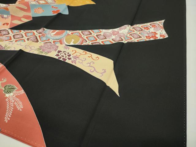 平和屋着物●創業460年・千總 黒留袖 駒刺繍 束ね熨斗飛鶴花文 金彩 正絹 逸品 CABG4386gh