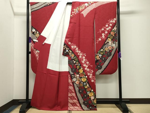 平和屋着物●豪華振袖 駒刺繍 絞り 御所車花文 金銀彩 京都きもの友禅扱い 正絹 逸品 CABG4387gh