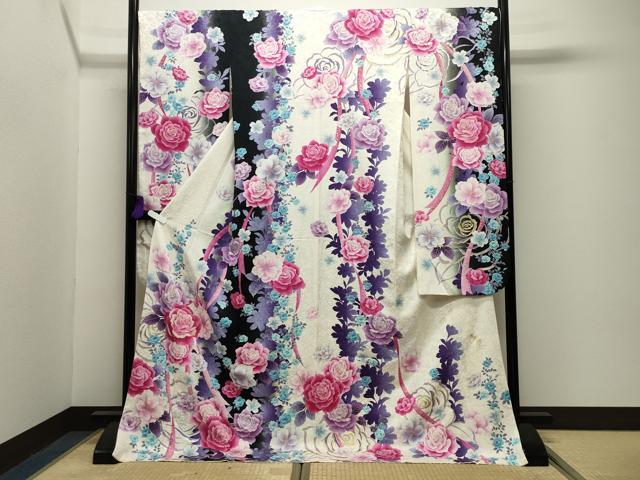 平和屋着物●松田聖子 SEIKOMATSUDA 振袖 刺繍 薔薇 暈し染め 金銀彩 正絹 逸品 CABG4393gh