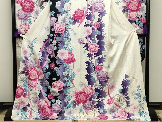 平和屋着物●松田聖子 SEIKOMATSUDA 振袖 刺繍 薔薇 暈し染め 金銀彩 正絹 逸品 CABG4393gh