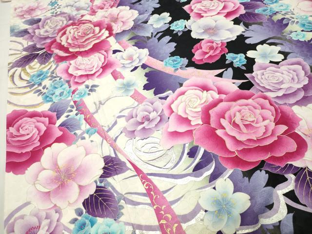 平和屋着物●松田聖子 SEIKOMATSUDA 振袖 刺繍 薔薇 暈し染め 金銀彩 正絹 逸品 CABG4393gh