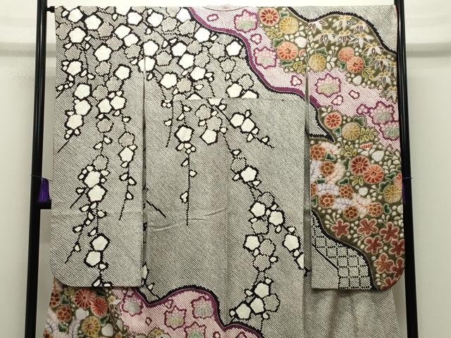 平和屋着物●豪華振袖 辻が花 絞り 黒地 金彩 正絹 逸品 CABG4398gh