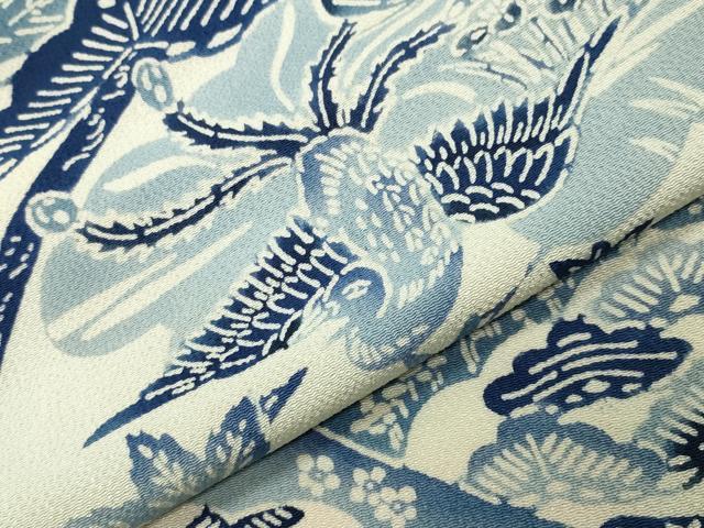 平和屋着物●訪問着 藍 型染め 鳳凰松竹梅文 鬼しぼ縮緬 正絹 逸品 CABG4399gh