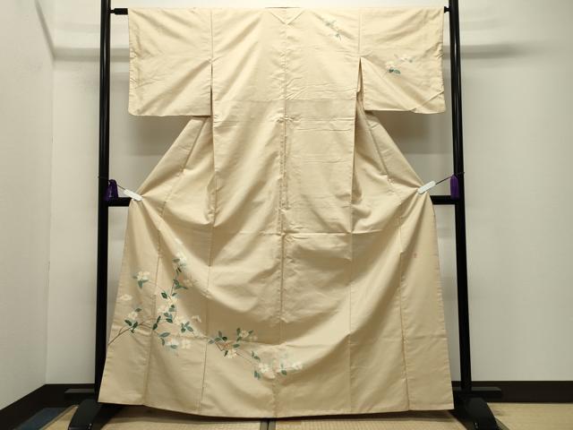 平和屋着物●本加賀友禅作家 成竹登茂男 訪問着 白山紬 枝花文様 正絹 逸品 CABG4402gh