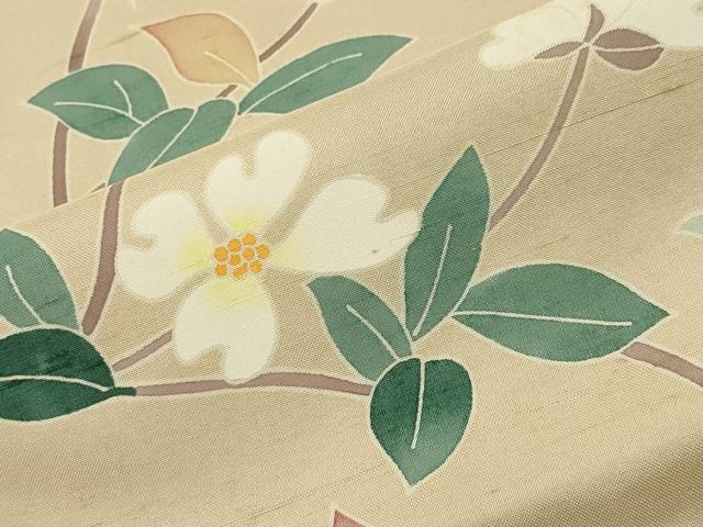 平和屋着物●本加賀友禅作家 成竹登茂男 訪問着 白山紬 枝花文様 正絹 逸品 CABG4402gh