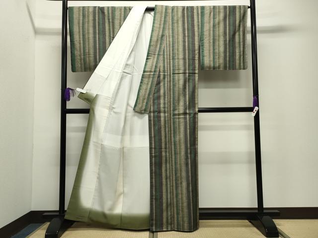 平和屋着物●本場真綿絢結城紬 草木染 縞 証紙付き 正絹 逸品 未使用 CABG4413gh