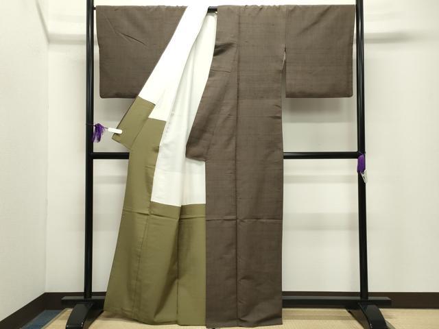 平和屋着物●上質な紬 媚茶色 正絹 逸品 CABG4419gh