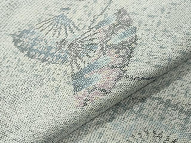 平和屋着物●本場大島紬 白大島 9マルキ 総絣 扇面花文 正絹 逸品 CABG4422gh