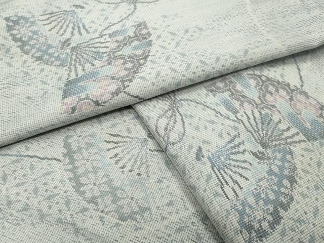 平和屋着物●本場大島紬 白大島 9マルキ 総絣 扇面花文 正絹 逸品 CABG4422gh