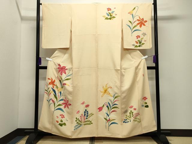 平和屋着物●訪問着 友禅 作家物 草花文 正絹 逸品 CABG4428gh