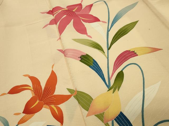 平和屋着物●訪問着 友禅 作家物 草花文 正絹 逸品 CABG4428gh