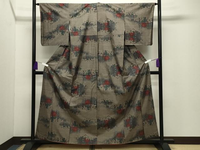平和屋着物●本場大島紬 9マルキ 草花文 正絹 逸品 未使用 CABG4435gh