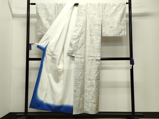 平和屋着物●本場大島紬 白大島 120亀甲 色紙重ね風景文 正絹 逸品 CABG4437gh