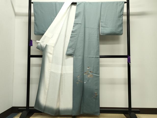 平和屋着物●訪問着 作家物 総刺繍 竹屋町刺繍 風景松笹文 金糸 正絹 逸品 CABG4444gh
