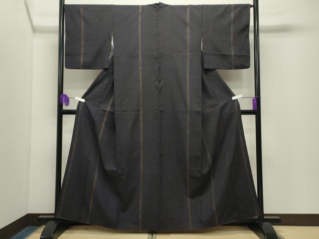 平和屋着物●本場結城紬 重要無形文化財 100亀甲 縞 正絹 逸品 CABG4452gh