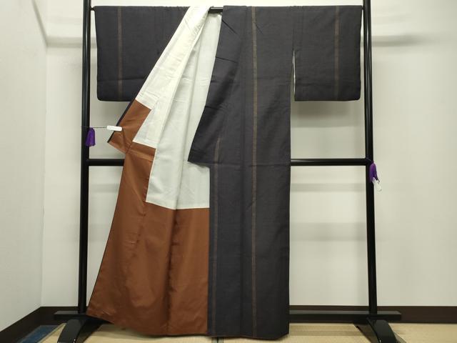 平和屋着物●本場結城紬 重要無形文化財 100亀甲 縞 正絹 逸品 CABG4452gh