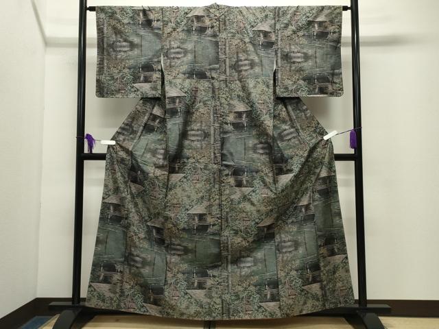 平和屋着物●都喜ヱ門 本場大島紬 総絣 風景文 京都きもの友禅扱い 藤絹織物謹製 正絹 逸品 未使用 CABG4453gh