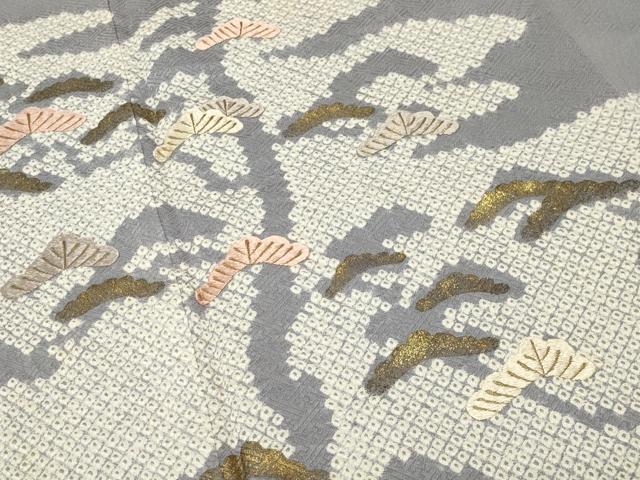 平和屋着物●豪華色留袖 絞り 刺繍 枝松文 金彩 正絹 逸品 CABG4458gh