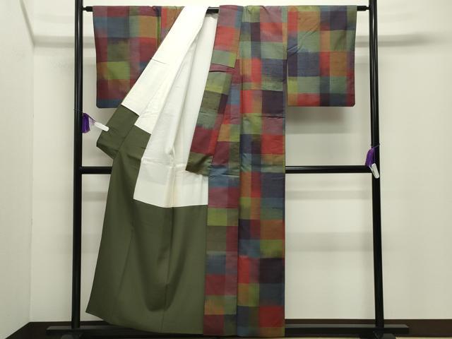 平和屋着物●上質な紬 市松文様 正絹 逸品 CABG4468gh