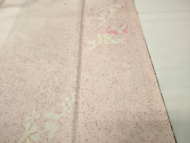 平和屋着物●訪問着 刺繍 枝梅文 たたき染め 黒地 金彩 正絹 逸品 CABG4482gh