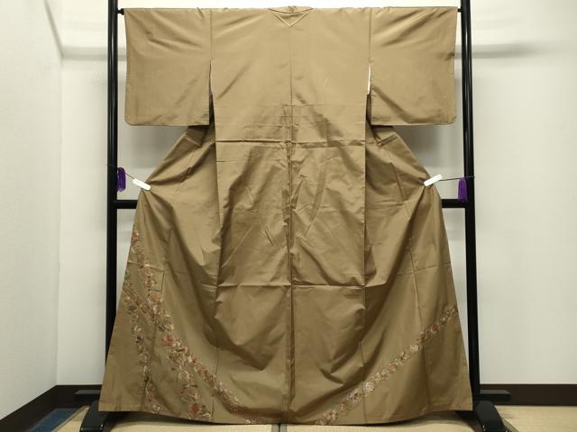 平和屋着物●訪問着 本場大島紬 総刺繍 更紗花唐草文 金糸 正絹 逸品 CABG4489gh
