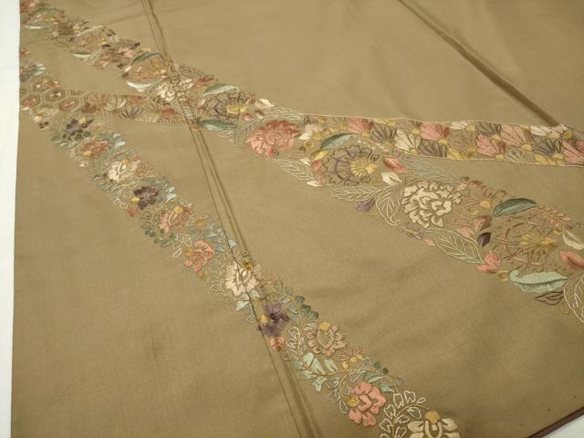 平和屋着物●訪問着 本場大島紬 総刺繍 更紗花唐草文 金糸 正絹 逸品 CABG4489gh