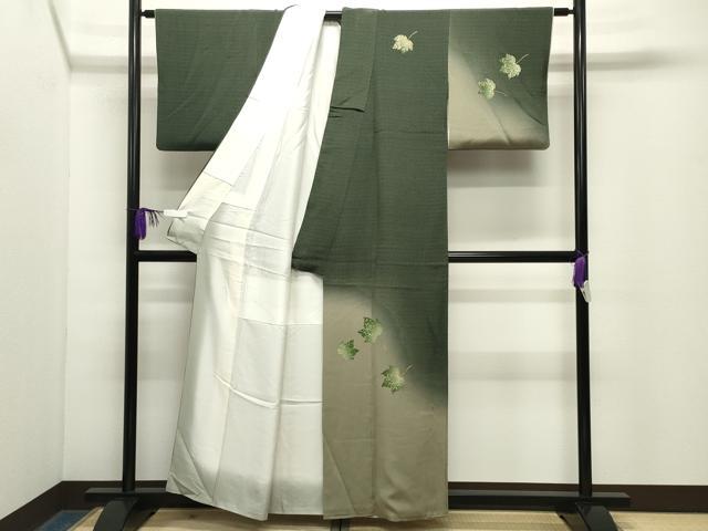 平和屋着物●訪問着 舞葉文 暈し染め 鬼しぼ縮緬 正絹 逸品 CABG4491gh
