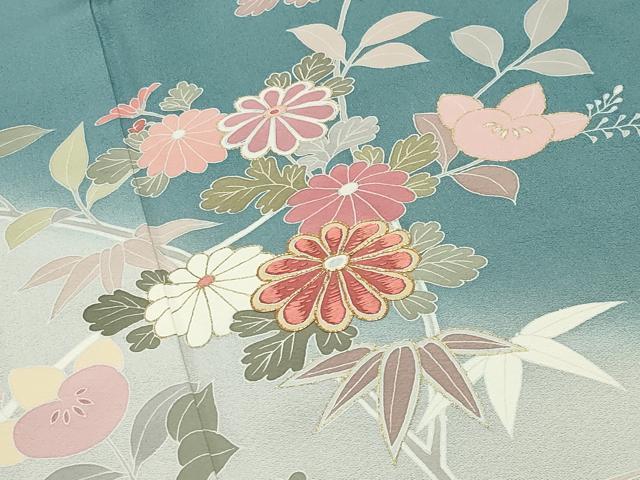 平和屋着物●訪問着 駒刺繍 草花文 暈し染め 金彩 正絹 逸品 CABG4495gh