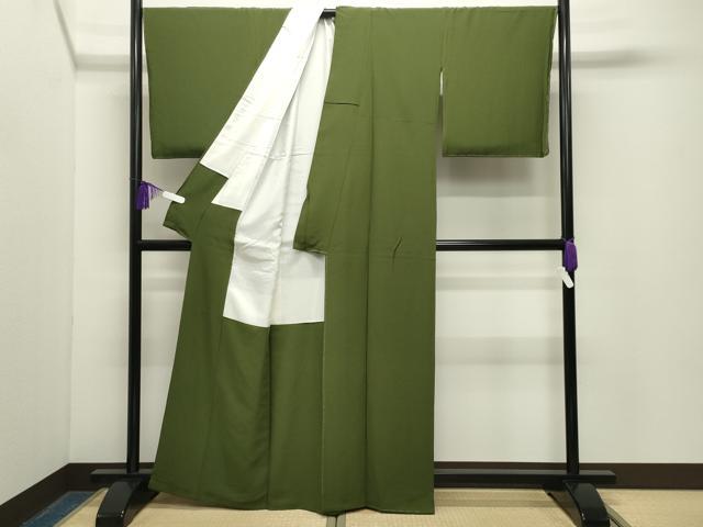 平和屋着物●上質な色無地 草色 正絹 逸品 CABG4505gh