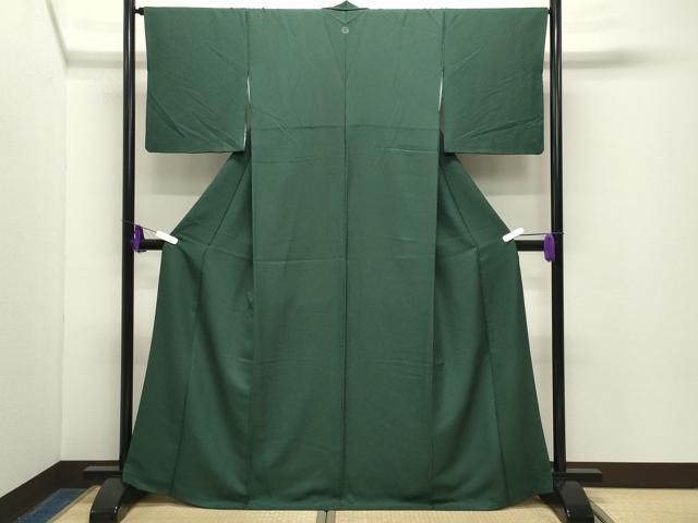 平和屋着物●上質な色無地 舞葉地紋 深緑色 正絹 逸品 CABG4510gh