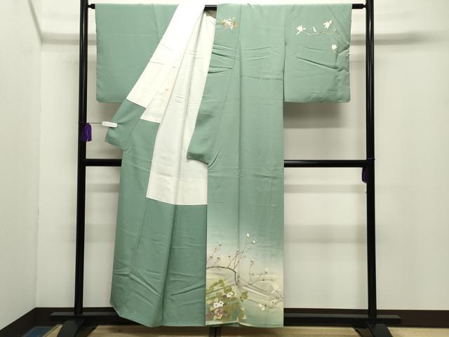 平和屋着物●二代目清次郎 手描き 訪問着 枝花文 暈し染め 正絹 逸品 CABG4512gh