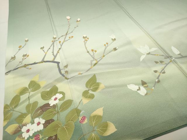 平和屋着物●二代目清次郎 手描き 訪問着 枝花文 暈し染め 正絹 逸品 CABG4512gh
