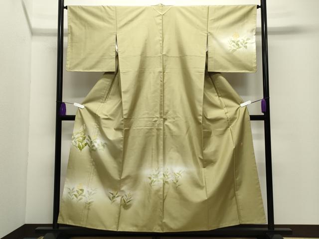 平和屋着物●本加賀友禅作家 鶴見保次 訪問着 白山紬 草花文 正絹 逸品 未使用 CABG4514gh