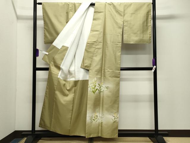 平和屋着物●本加賀友禅作家 鶴見保次 訪問着 白山紬 草花文 正絹 逸品 未使用 CABG4514gh