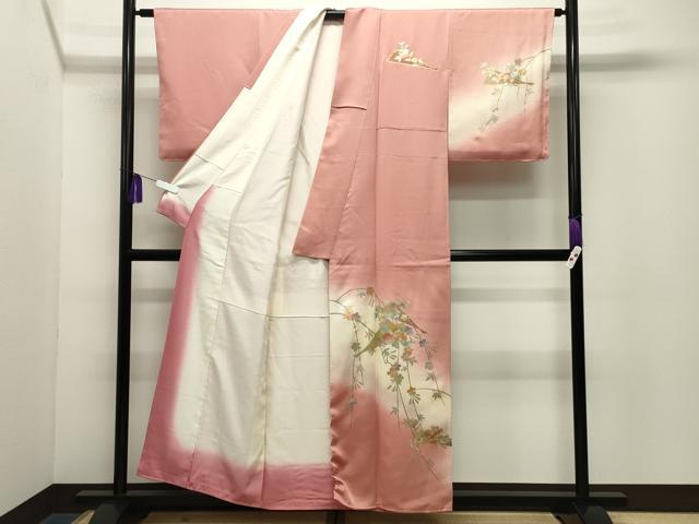 平和屋着物●金彩友禅 卓越技能者・名工・和田光正 訪問着 扇面枝花文 暈し染め 金銀彩 正絹 逸品 未使用 CABG4515gh