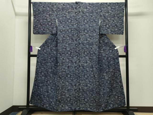 平和屋着物●藍造り国選定無形文化財 藍師・佐藤昭人 小紋 鳳凰エ霞花文 正絹 逸品 CABG4526gh