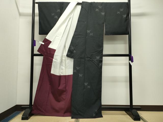 平和屋着物●結城紬 120亀甲 飛び亀甲柄 舞蝶文 正絹 逸品 CABG4533gh
