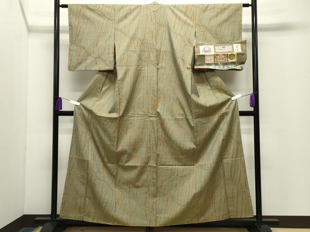 平和屋着物●名門藤娘きぬたや・総絞り杢目絞り藤娘大島しぼり本場縞大島紬中江絹織物謹製ほてい屋扱い証紙付き正絹逸品未使用CABG4560gh